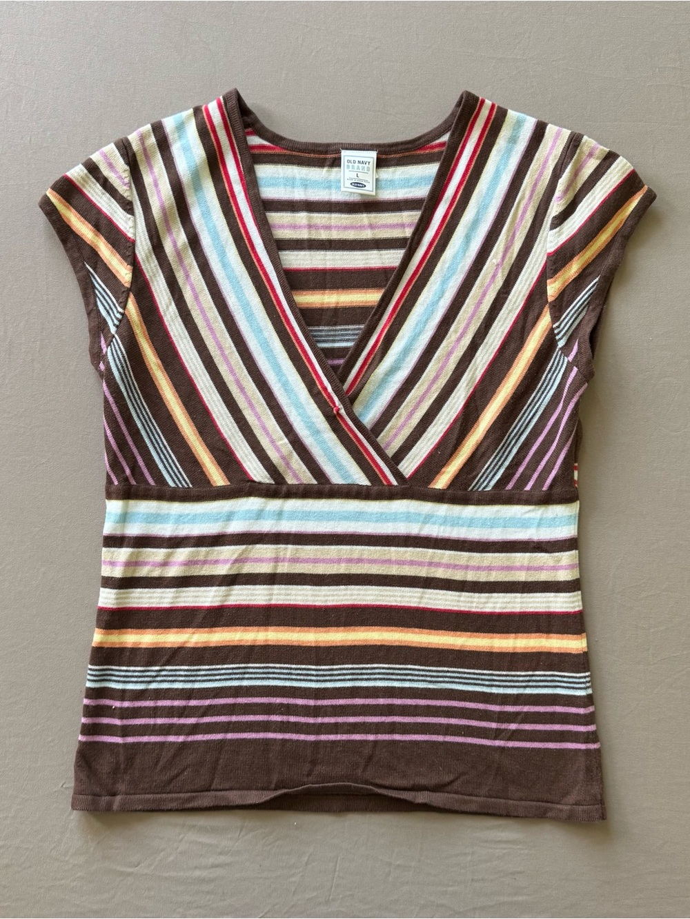 Y2K Era Old Navy Striped V-Neck Cap Sleeve Top